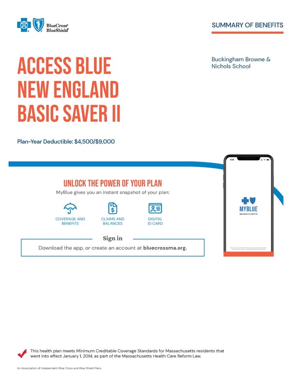 Access Blue New England Basic Saver II  Summary of Benefits - Page 1