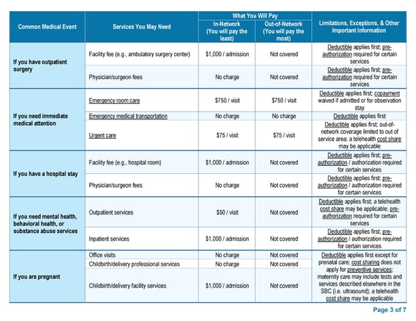 Access Blue New England Basic Saver II Summary of Benefits & Coverage - Page 3