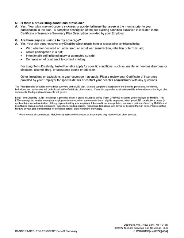 Long Term Disability Benefit Summary - MetLife - Page 3