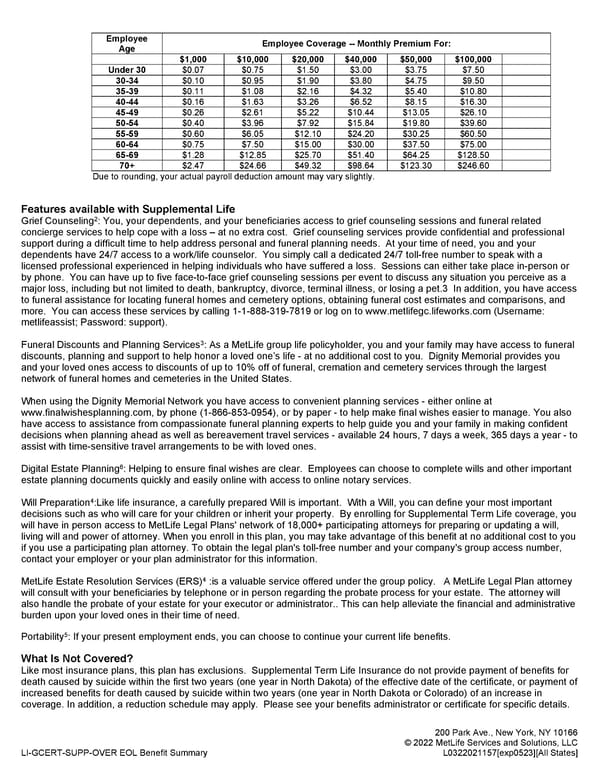 Supplemental Life Benefit Summary - MetLife - Page 2