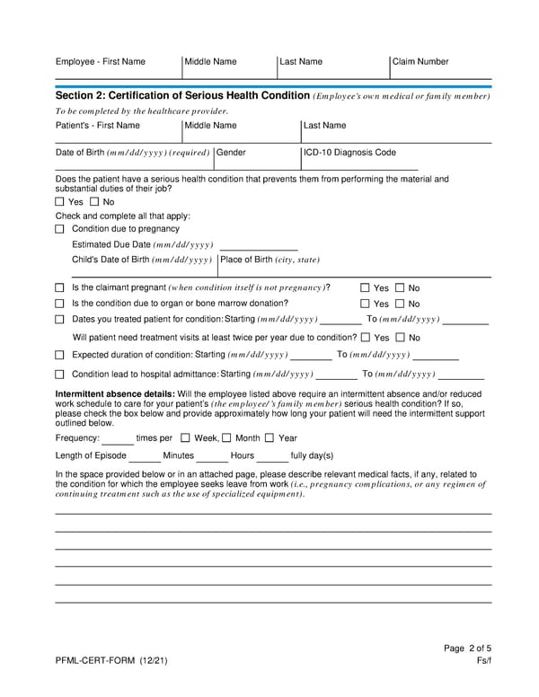 Paid Family & Medical Leave Certification Form - Page 2