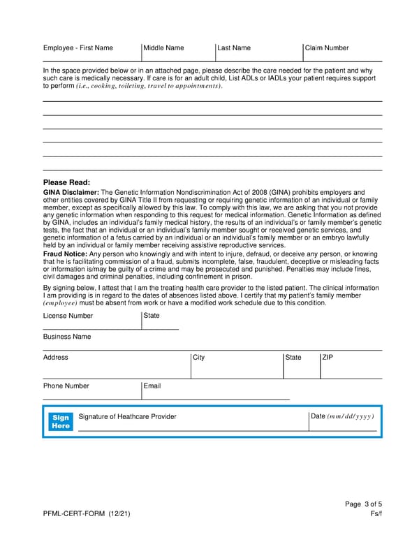 Paid Family & Medical Leave Certification Form - Page 3