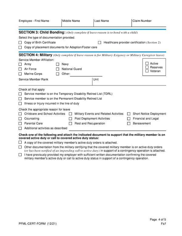 Paid Family & Medical Leave Certification Form - Page 4