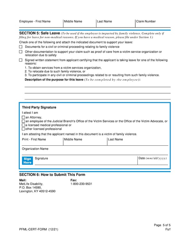 Paid Family & Medical Leave Certification Form - Page 5