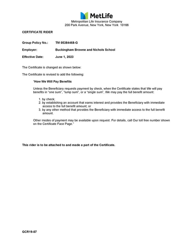 MetLife Life/AD&D Certficate - Page 1