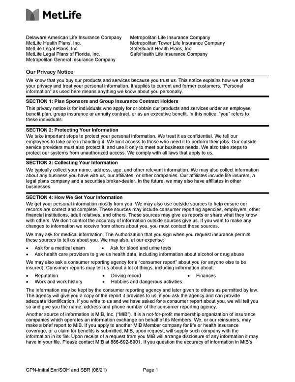 MetLife Long Term Disability Certificate - Page 57