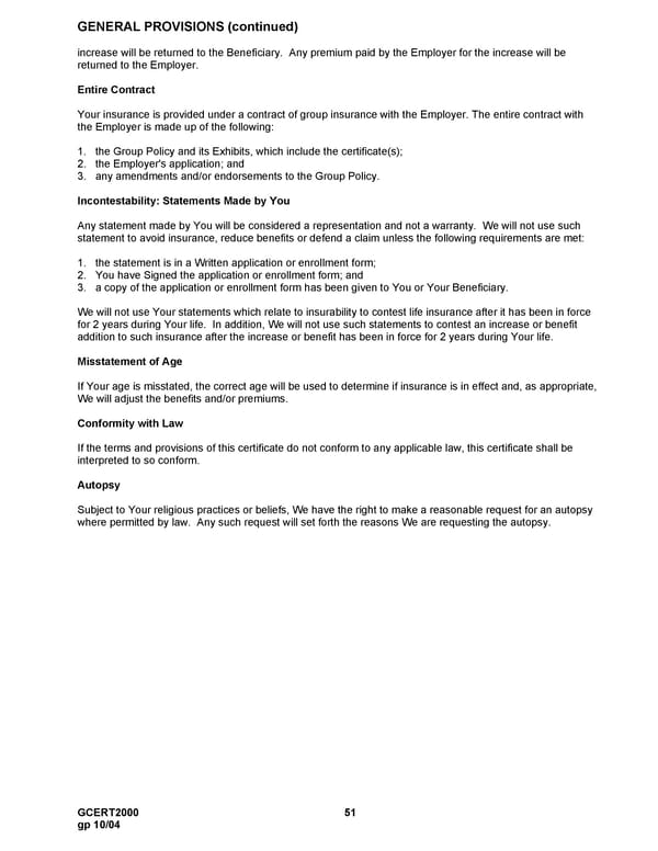 MetLife Voluntary Life Insurance Certificate - Page 52