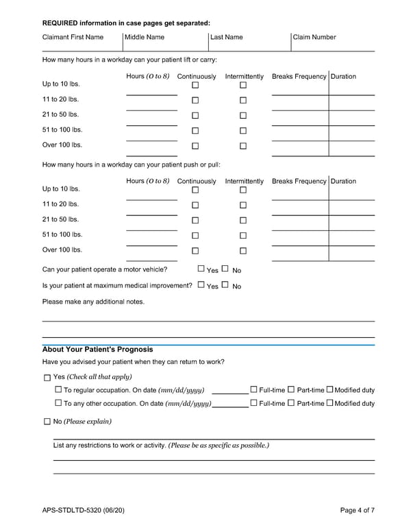 LTD STD Claim Physicians Statement - Page 4