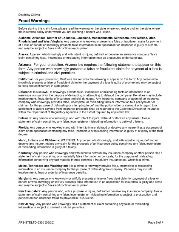 LTD STD Claim Physicians Statement - Page 6