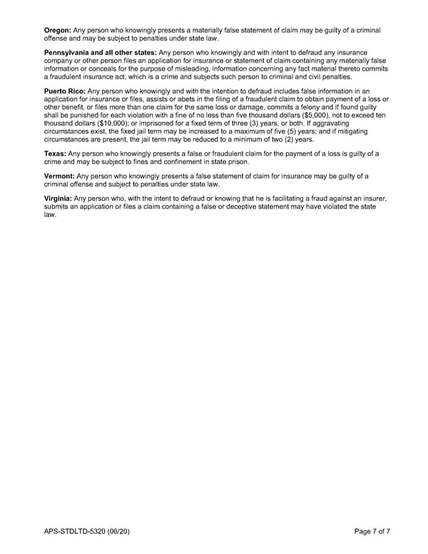 LTD STD Claim Physicians Statement - Page 7