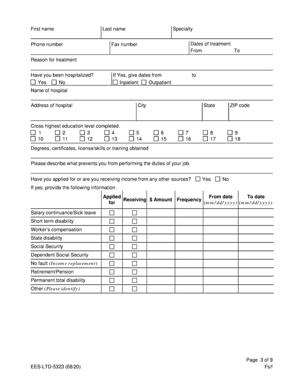 LTD Claim Employee Statement - Page 3