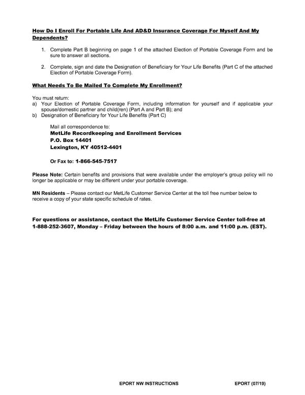 MetLife Election of Portable Coverage Form - Page 2