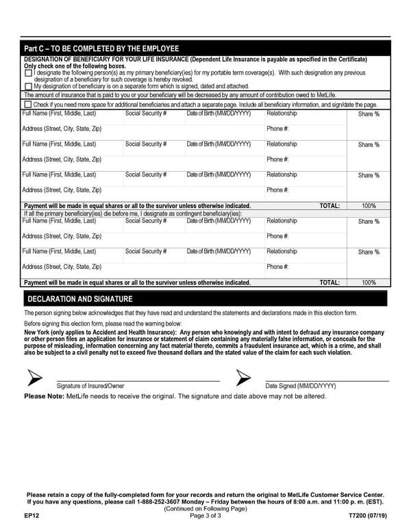 MetLife Election of Portable Coverage Form - Page 6