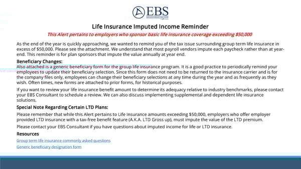 Life Insurance Imputed Income Reminder - Page 1