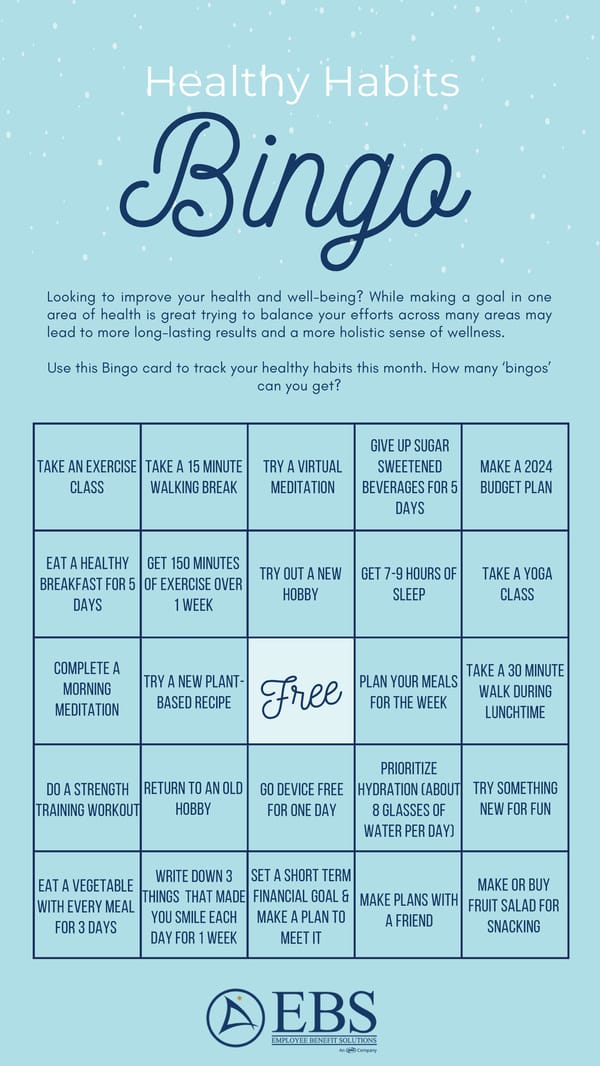 Healthy Habits Bingo - Page 1