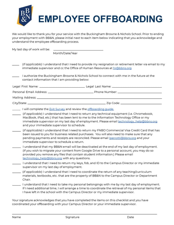 Employee Offboarding Acknowledgement Form - Page 1