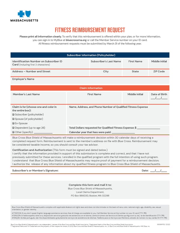 Fitness Reimbursement Program - Massachusetts - Page 2