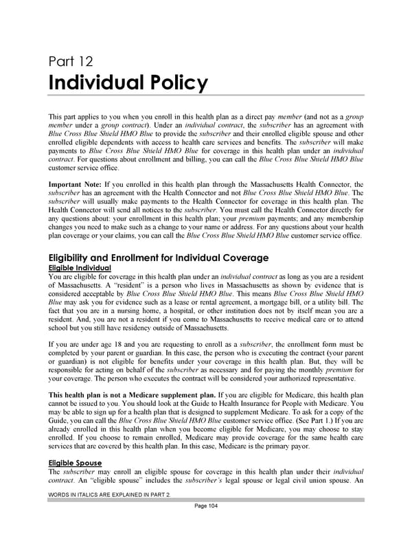 Blue Cross Blue Shield of Massachusetts Subscriber Information - Page 114