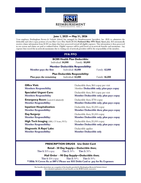 RSI PPO Plan Summary of Benefits - Page 1