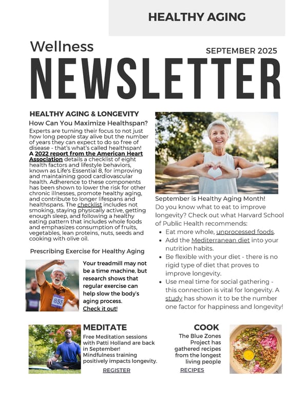 September Newsletter: Healthy Aging & Longevity - Page 1