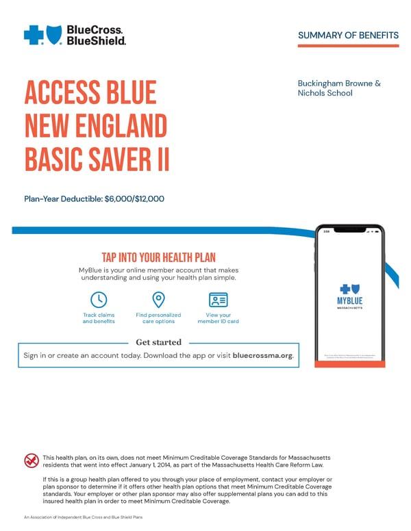BCBS Access Blue New England Basic Saver II - Summary of Benefits - Page 1
