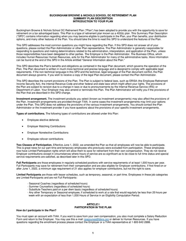 BB&N 403(b) Summary Plan Description 2022 - Page 4
