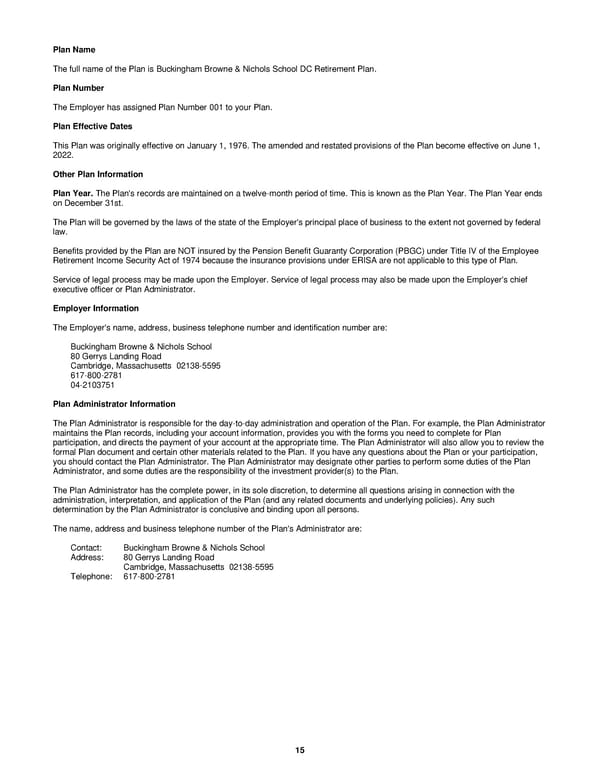 BB&N 403(b) Summary Plan Description 2022 - Page 18
